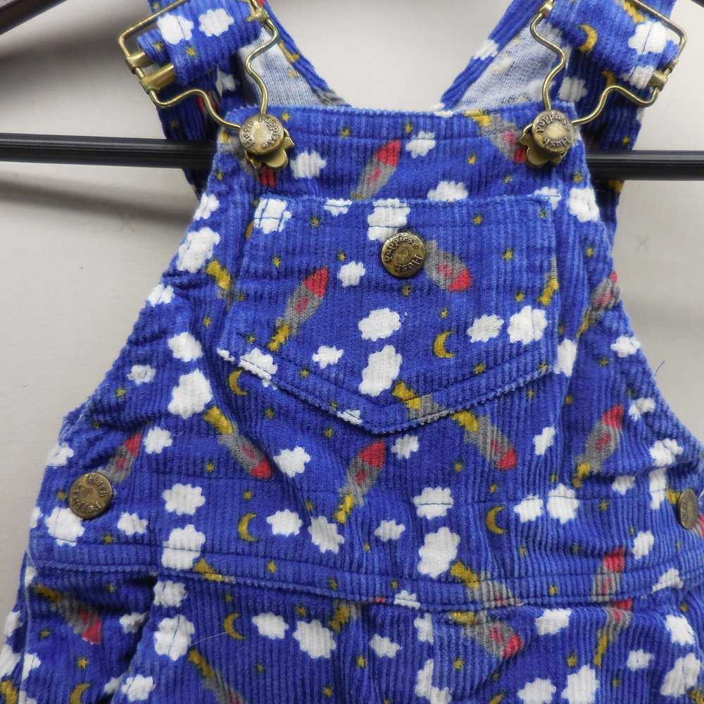Vintage Hush Puppies Boys Corduroy Overalls 18M Blue Space Rocket Moon Star - Picture 2 of 4